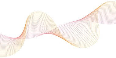 Pankart dalgalarıyla soyut arkaplan. Orta boy pankart. Beyaz üzerine izole edilmiş çizgilerle vektör arkaplanı. Pembe ve turuncu renk. Broşür, kitapçık.