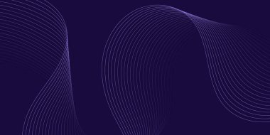 Pankart dalgalarıyla soyut arkaplan. Orta boy pankart. Koyu mor üzerine izole edilmiş çizgilerle vektör arkaplanı. Mor renkte. Broşür, kitapçık.