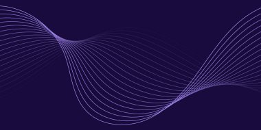 Pankart dalgalarıyla soyut arkaplan. Orta boy pankart. Koyu mor üzerine izole edilmiş çizgilerle vektör arkaplanı. Mor renkte. Broşür, kitapçık.