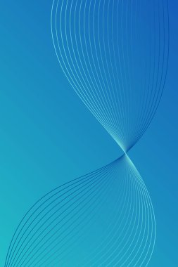 Pankart dalgalarıyla soyut arkaplan. Standart poster boyutunda. Çizgileri olan vektör arkaplanı. Tasarım elementi. Mavi gradyan. Broşür, kitapçık. Yaz, bahar. Su, okyanus, doğa.