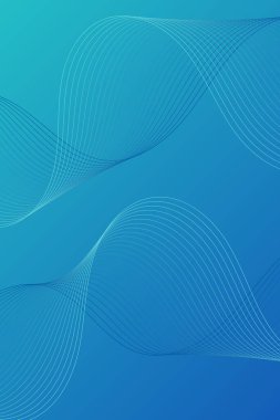 Pankart dalgalarıyla soyut arkaplan. Standart poster boyutunda. Çizgileri olan vektör arkaplanı. Tasarım elementi. Mavi gradyan. Broşür, kitapçık. Yaz, bahar. Su, okyanus, doğa.