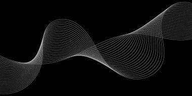 Pankart dalgalarıyla soyut arkaplan. Orta boy pankart. Çizgileri olan vektör arkaplanı. Tasarım elementi siyahta izole edildi. Siyah ve beyaz. Broşür, broşür, broşür.