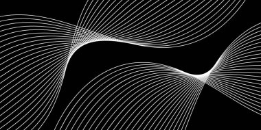 Abstract background with waves for banner. Medium banner size. Vector background with lines. Element for design isolated on black. Black and white. Brochure, booklet, flyer clipart