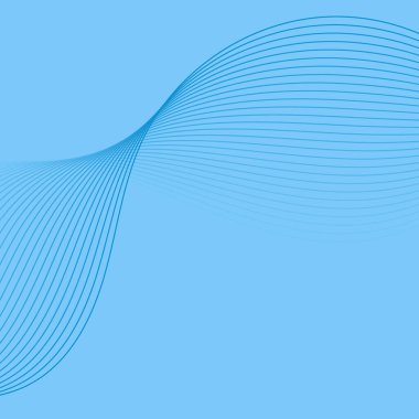 Dalgalarla soyut arkaplan. Çizgileri olan vektör pankartı. Müzik albümü, poster, kart, reklam için arka plan. Tasarım için geometrik element. Mavi gradyan. Okyanus, su, deniz.