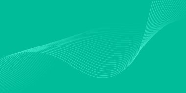 Pankart dalgalarıyla soyut arkaplan. Orta boy pankart. Satır izole edilmiş vektör arkaplanı. Yeşil gradyan. Turkuaz rengi. Doğa, eko. Yaz, bahar. Broşür, kitapçık.