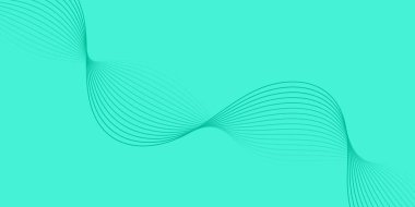 Pankart dalgalarıyla soyut arkaplan. Orta boy pankart. Satır izole edilmiş vektör arkaplanı. Yeşil gradyan. Turkuaz rengi. Doğa, eko. Yaz, bahar. Broşür, kitapçık.