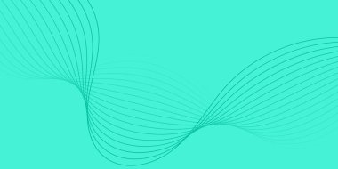 Pankart dalgalarıyla soyut arkaplan. Orta boy pankart. Satır izole edilmiş vektör arkaplanı. Yeşil gradyan. Turkuaz rengi. Doğa, eko. Yaz, bahar. Broşür, kitapçık.