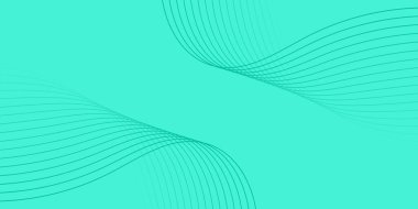 Pankart dalgalarıyla soyut arkaplan. Orta boy pankart. Satır izole edilmiş vektör arkaplanı. Yeşil gradyan. Turkuaz rengi. Doğa, eko. Yaz, bahar. Broşür, kitapçık.