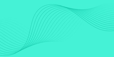 Pankart dalgalarıyla soyut arkaplan. Orta boy pankart. Satır izole edilmiş vektör arkaplanı. Yeşil gradyan. Turkuaz rengi. Doğa, eko. Yaz, bahar. Broşür, kitapçık.