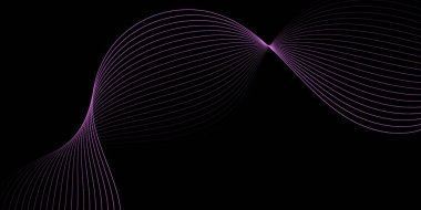 Pankart dalgalarıyla soyut arkaplan. Orta boy pankart. Çizgileri olan vektör arkaplanı. Tasarım elementi siyahta izole edildi. Siyah ve pembe gradyan. Broşür, kitapçık. Aşk, gece, karanlık