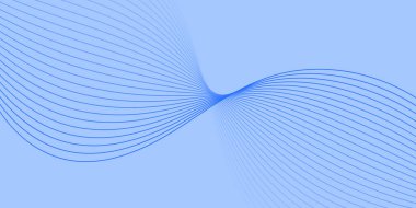 Pankart dalgalarıyla soyut arkaplan. Orta boy pankart. Mavi üzerine izole edilmiş çizgilerle vektör arkaplanı. Mavi gradyan. Su, okyanus, deniz, gökyüzü. Broşür, kitapçık.