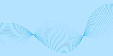 Pankart dalgalarıyla soyut arkaplan. Orta boy pankart. Mavi üzerine izole edilmiş çizgilerle vektör arkaplanı. Mavi gradyan. Su, okyanus, deniz, gökyüzü. Broşür, kitapçık.