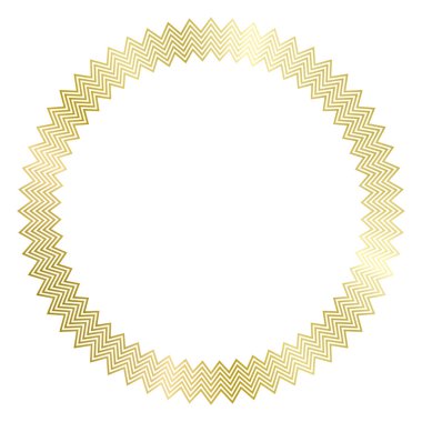 Altın yuvarlak metal çerçeve beyaza izole edilmiş. Fotoğraf için vektör çerçevesi. Mesaj, sertifika, resim, diploma çerçevesi. Lüks, altın, düğün, kutlama. Zig Zag çerçevesi