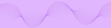 Pankart dalgalarıyla soyut arkaplan. Web pankartı boyutu. Çizgileri olan vektör arkaplanı. Tasarım elementi izole edildi. Mor renkte. Yaz, bahar, güzellik