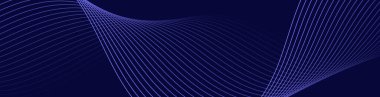 Pankart dalgalarıyla soyut arkaplan. Web pankartı boyutu. Çizgileri olan vektör arkaplanı. Tasarım elementi koyu mavi üzerine izole edilmiş. Mavi gradyan. Gece, okyanus
