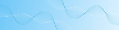 Pankart dalgalarıyla soyut arkaplan. Web pankartı boyutu. Çizgileri olan vektör arkaplanı. Tasarım elementi izole edildi. Mavi gradyan. Bahar, yaz. Su, doğa.