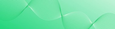 Pankart dalgalarıyla soyut arkaplan. Web pankartı boyutu. Çizgileri olan vektör arkaplanı. Tasarım elementi yeşilde izole edildi. Yeşil ve beyaz gradyan. Bahar, yaz. Eko, doğa.