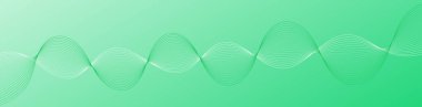Pankart dalgalarıyla soyut arkaplan. Web pankartı boyutu. Çizgileri olan vektör arkaplanı. Tasarım elementi yeşilde izole edildi. Yeşil ve beyaz gradyan. Bahar, yaz. Eko, doğa.