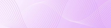 Pankart dalgalarıyla soyut arkaplan. Web pankartı boyutu. Çizgileri olan vektör arkaplanı. Tasarım elementi izole edildi. Mor ve beyaz gradyan. Yaz, bahar, güzellik