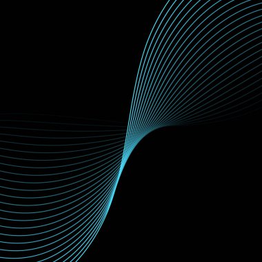Abstract background with lines. Vector background with waves. Background for music album, poster, card, advertisement. Element for design isolated on black. Blue and black. Ocean, water, night