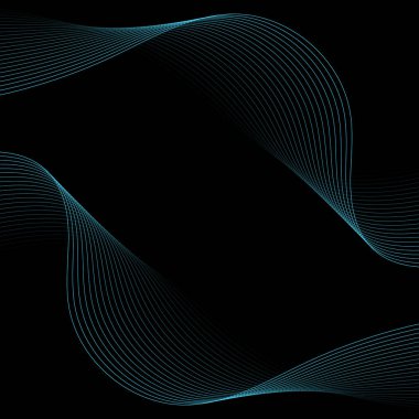 Abstract background with lines. Vector background with waves. Background for music album, poster, card, advertisement. Element for design isolated on black. Blue and black. Ocean, water, night