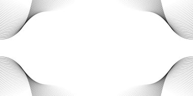 Pankart dalgalarıyla soyut arkaplan. Orta boy pankart. Beyaz üzerine izole edilmiş çizgilerle vektör arkaplanı. Siyah ve beyaz gradyan. Broşür, kitapçık.