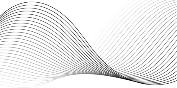 Pankart dalgalarıyla soyut arkaplan. Orta boy pankart. Beyaz üzerine izole edilmiş çizgilerle vektör arkaplanı. Siyah ve beyaz gradyan. Broşür, kitapçık.