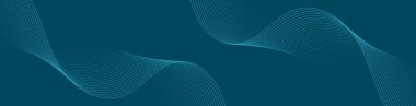 Pankart dalgalarıyla soyut arkaplan. Web pankartı boyutu. Çizgileri olan vektör arkaplanı. Tasarım elementi koyu mavi üzerine izole edilmiş. Mavi gradyan. Gece, okyanus