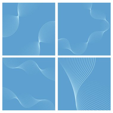 Beyaz dalgalarla izole edilmiş soyut arka planlar. Çizgileri olan vektör pankartları. Tasarım için geometrik element. Mavi renk. Okyanus, deniz, gökyüzü