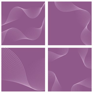 Beyaz dalgalarla izole edilmiş soyut arka planlar. Çizgileri olan vektör pankartları. Tasarım için geometrik element. Mor renk. Pembe.