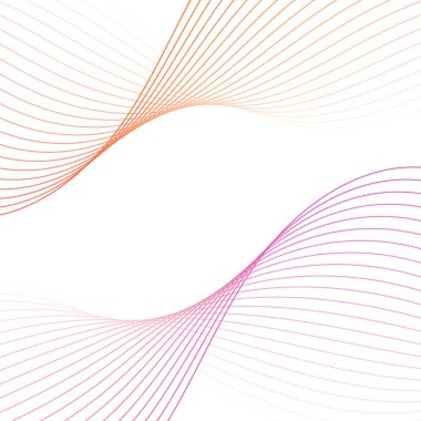 Dalgalarla soyut arkaplan. Çizgileri olan vektör pankartı. Poster, kart, reklam için arka plan. Beyazda izole edilmiş tasarım için geometrik element. Pembe, turuncu ve beyaz. Bahar, yaz