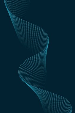 Pankart dalgalarıyla soyut arkaplan. Standart poster boyutunda. Çizgileri olan vektör geometrik arkaplan. Tasarım elementi koyu mavi üzerine izole edilmiş. Mavi gradyan. Broşür, kitapçık.