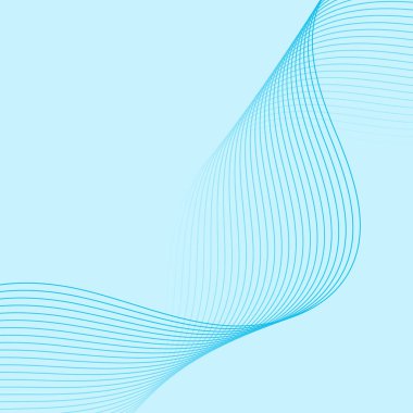 Dalgalarla soyut arkaplan. Çizgileri olan vektör pankartı. Müzik albümü, poster, kart, reklam için arka plan. Mavi üzerine izole edilmiş tasarım için geometrik öge. Mavi gradyan. Su., 