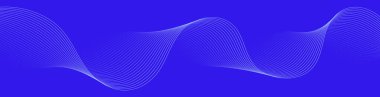 Pankart dalgalarıyla soyut arkaplan. Web pankartı boyutu. Çizgileri olan vektör arkaplanı. Tasarım elementi mavi renkte izole edildi. Mavi gradyan. Bahar, yaz, kış. Su, okyanus