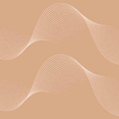 Dalgalarla soyut arkaplan. Çizgileri olan vektör pankartı. Müzik albümü, poster, kart, reklam için arka plan. Kahverengi üzerine izole edilmiş tasarım için geometrik element. Bej rengi. Kahve, kahve.