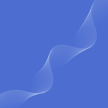 Dalgalarla soyut arkaplan. Çizgileri olan vektör pankartı. Müzik albümü, poster, kart, reklam için arka plan. Mavi üzerine izole edilmiş tasarım için geometrik öge. Mavi gradyan. Su.