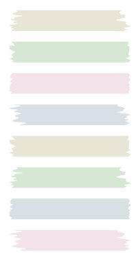 Beyaza izole edilmiş renkli washi bantları. Washi kaset koleksiyonu vektör olarak. Albümler için dekoratif kaset parçaları. Yırtık kağıt