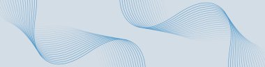 Pankart dalgalarıyla soyut arkaplan. Web pankartı boyutu. Çizgileri olan vektör arkaplanı. Tasarım elementi gri renkte izole edildi. Mavi gradyan. Bahar, yaz, kış. Su, okyanus