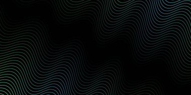 Pankart dalgalarıyla soyut arkaplan. Orta boy pankart. Çizgileri olan vektör arkaplanı. Tasarım elementi siyahta izole edildi. Siyah, yeşil ve mavi. Okyanus, gece, kart