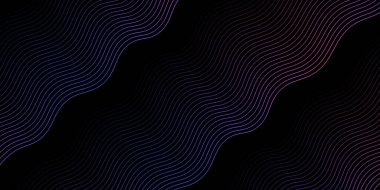 Pankart dalgalarıyla soyut arkaplan. Orta boy pankart. Çizgileri olan vektör arkaplanı. Tasarım elementi siyahta izole edildi. Renkli bir eğilim. Mavi, mor, pembe