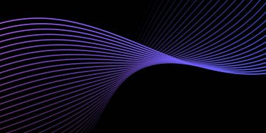 Pankart dalgalarıyla soyut arkaplan. Orta boy pankart. Çizgileri olan vektör arkaplanı. Tasarım elementi siyahta izole edildi. Renkli bir eğilim. Mavi, mor, pembe