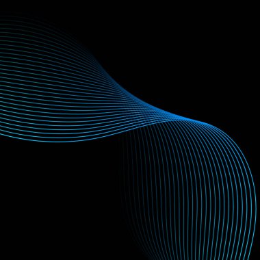 Dalgalarla soyut arkaplan. Çizgileri olan vektör pankartı. Müzik albümü, poster, kart, reklam için arka plan. Siyah üzerine izole edilmiş tasarım için geometrik öge. Yeşil ve mavi gradyan. Gece, karanlık.