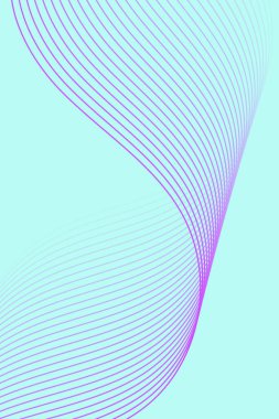 Pankart dalgalarıyla soyut arkaplan. Standart poster boyutunda. Çizgileri olan vektör arkaplanı. Tasarım elementi mavi renkte izole edildi. Mor ve mavi renkte. Broşür, kitapçık. Yaz, bahar