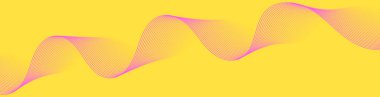 Pankart dalgalarıyla soyut arkaplan. Web pankartı boyutu. Çizgileri olan vektör arkaplanı. Tasarım elementi sarıda izole edildi. Pembe ve sarı renkte. Bahar, yaz
