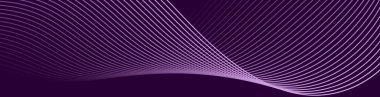 Abstract background with waves for banner. Web banner size. Vector background with lines. Element for design isolated on dark purple. Purple gradient. Water, ocean. Dark, deep, night