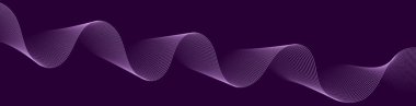 Abstract background with waves for banner. Web banner size. Vector background with lines. Element for design isolated on dark purple. Purple gradient. Water, ocean. Dark, deep, night