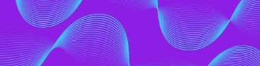Pankart dalgalarıyla soyut arkaplan. Web pankartı boyutu. Çizgileri olan vektör arkaplanı. Mor üzerine izole edilmiş tasarım elementi. Mor ve mavi renkte. Su, okyanus, deniz. Yaz, kış