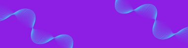Pankart dalgalarıyla soyut arkaplan. Web pankartı boyutu. Çizgileri olan vektör arkaplanı. Mor üzerine izole edilmiş tasarım elementi. Mor ve mavi renkte. Su, okyanus, deniz. Yaz, kış