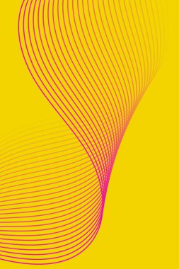 Pankart dalgalarıyla soyut arkaplan. Standart poster boyutunda. Çizgileri olan vektör arkaplanı. Tasarım elementi sarıda izole edildi. Pembe ve sarı renkte. Broşür, kitapçık. Yaz, bahar