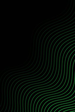 Pankart dalgalarıyla soyut arkaplan. Standart poster boyutunda. Çizgileri olan vektör geometrik arkaplan. Tasarım elementi siyahta izole edildi. Siyah ve yeşil eğim. Broşür, kitapçık.